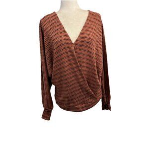 Daytrip Wrap Striped Long Sleeve Waffle Knit  Blouse Women Medium